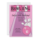 Retro Girly Pink Birthday Bowling Party Invite