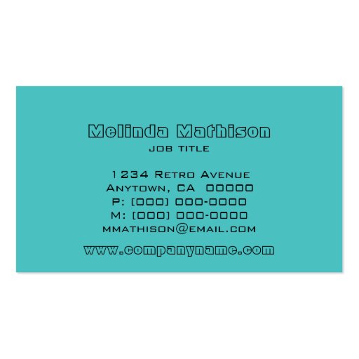 Retro Glam Business Card, Turquoise (back side)