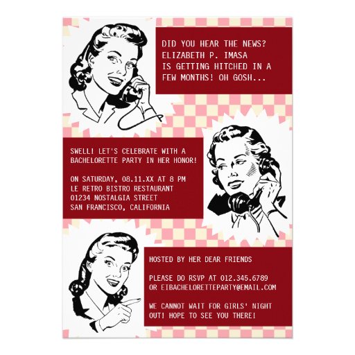 Retro Gossip Gals Bachelorette Party Invitations