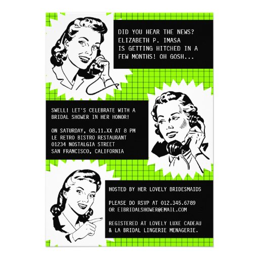 Retro Gossip Gals Bridal Shower Invitations