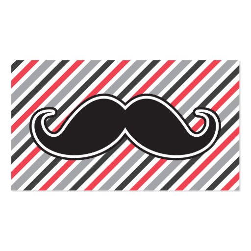 Retro gray red stripes black handlebar mustache business card template (front side)
