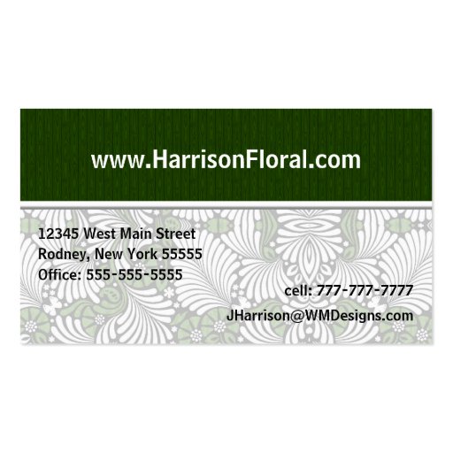 Retro Green and White Fern Business Card Template (back side)