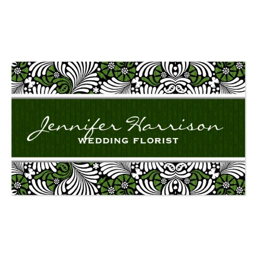 Retro Green and White Fern Business Card Template (front side)