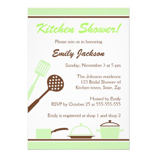 Retro green brown kitchen bridal shower invitation