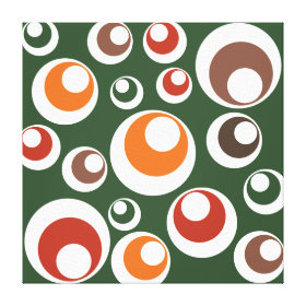 Retro Green Orange Brown Circles Dots Pattern Stretched Canvas Prints