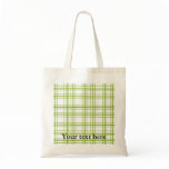Retro green plaid on white background tote bags