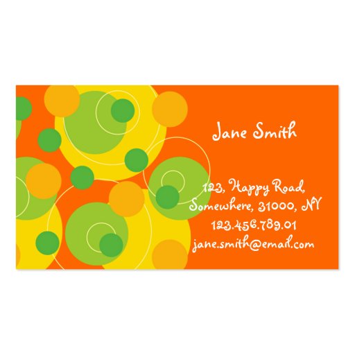 Retro Green Polka Dots Pattern Modern Fun Colorful Business Cards (front side)