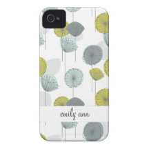 Retro Green Poppies Flowers Pattern Case-Mate iPhone 4 Case