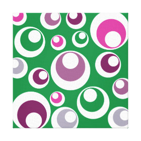 Retro Green Purple Circles Dots Design Pattern Canvas Print