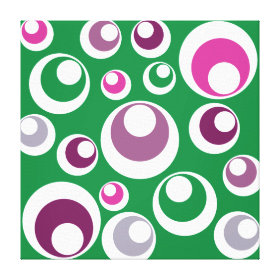 Retro Green Purple Circles Dots Design Pattern Gallery Wrapped Canvas