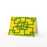 Retro green squares on yellow background greeting card