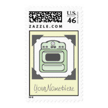 Retro Green Stove Postage Stamp