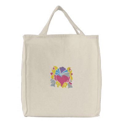 retro groove heart wave embroidered tote bag by doonidesigns