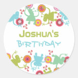 Retro Groovy Aliens Kids Birthday Label Sticker