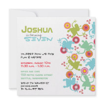Retro Groovy Aliens Kids Photo Birthday Invitation