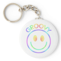 Retro Groovy Rainbow Smiley Keychain for Hippies