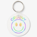 Retro Groovy Rainbow Smiley Keychain for Hippies by angela65 Retro Groovy Rainbow Smiley Keychain for Hippies