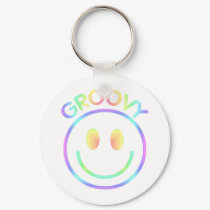 Retro Groovy Rainbow Smiley Keychain for Hippies