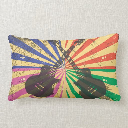 Retro Grunge Guitars on starburst background Pillow