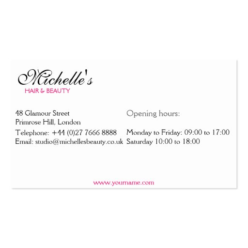 Retro Hair and Beauty Make-up artist business card (back side)