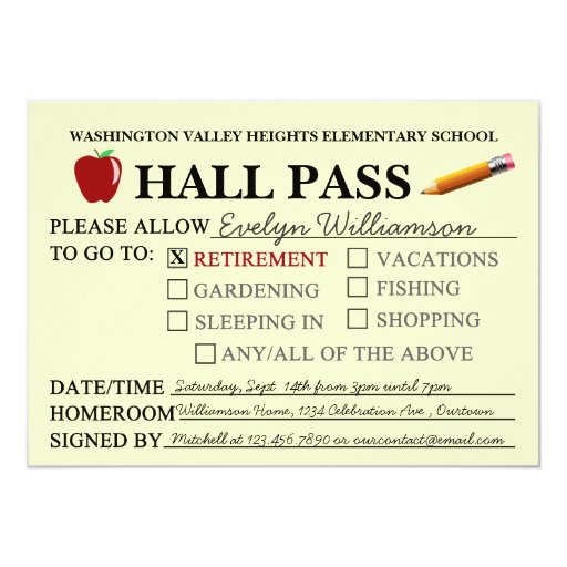 Retro Hall Pass Teacher Retiring Party Invitation | Zazzle Retro Hall Pass Teacher Retiring Party Invitation | Zazzle