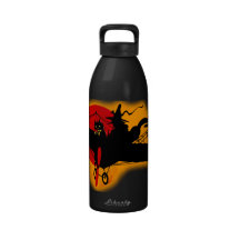 Retro Halloween Flying Witch Reusable Water Bottle