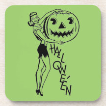 Retro Halloween Pumpkin Lady Coaster