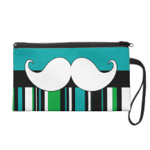 Retro Handlebar Mustache Moustache Stripes Wristlet Purse
