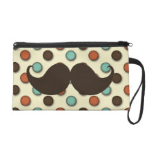 Retro Handlebar Mustache on Funky Pattern Wristlet Purse