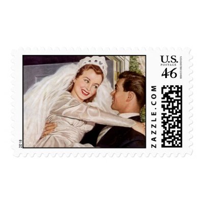 Retro Happy Bride & Groom Threshold Carry Stamps