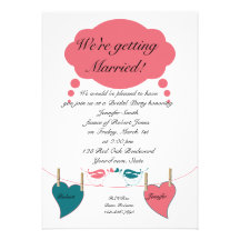 Retro Hearts Clothesline Bridal Shower Invitation