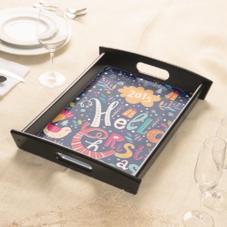 Retro Hello Christmas Colorful Text Design Service Trays