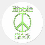 Retro Hippie Chick Polka Dots and Stripes Peace Round Sticker
