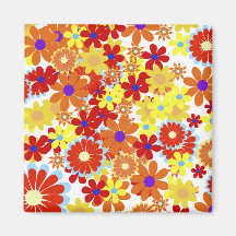 Retro Hippie Peace Flowers Magnet