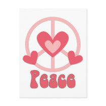Retro Hippie Pink Hearts and Peace Symbols Postcards