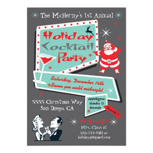 Retro Holiday Christmas party Invitations (front side)