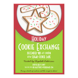 Retro Holiday Cookie Exchange in Red and Green Custom Invitation