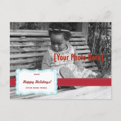 Retro Holiday Fancy Photo Postcard Blue & Red