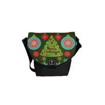 Retro Holiday Merry Christmas Tree Snowflakes Messenger Bags