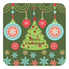 Retro Holiday Merry Christmas Tree Snowflakes Stickers