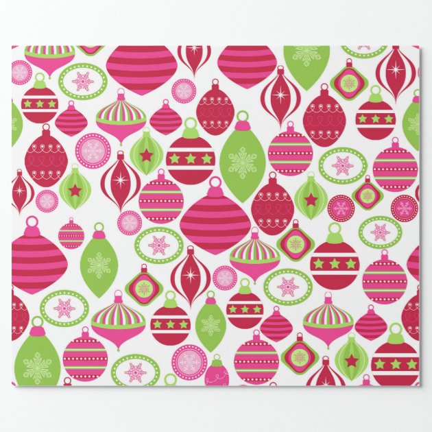Retro Holiday Ornaments Christmas Pattern Wrapping Paper