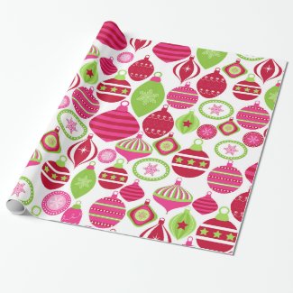 Retro Holiday Ornaments Christmas Pattern Gift Wrapping Paper