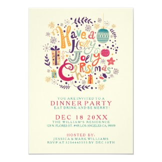Retro Holly Jolly Colorful Christmas Diner Invite