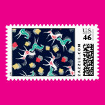 Retro Horses on Blue Postage Stamps