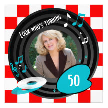 Retro Inspired Faux Vinyl Album Birthday Party Custom Invites