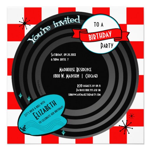 Retro Inspired Faux Vinyl Album Birthday Party Custom Invites