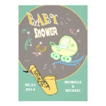 Retro Jazz Couples Baby Shower Custom Announcement