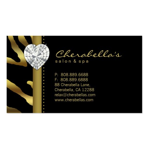 Retro Jewelry Salon Spa Business Card Zebra Gold (back side)