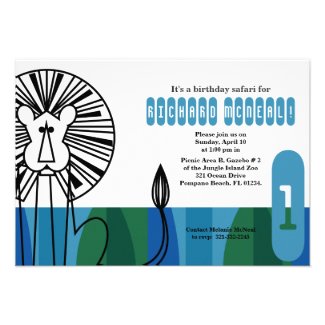 retro jungle lion 1st BIRTHDAY party invitation