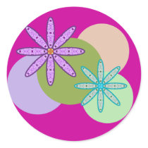 Retro Kaleidoscope Floral & Dots 1 Round Sticker